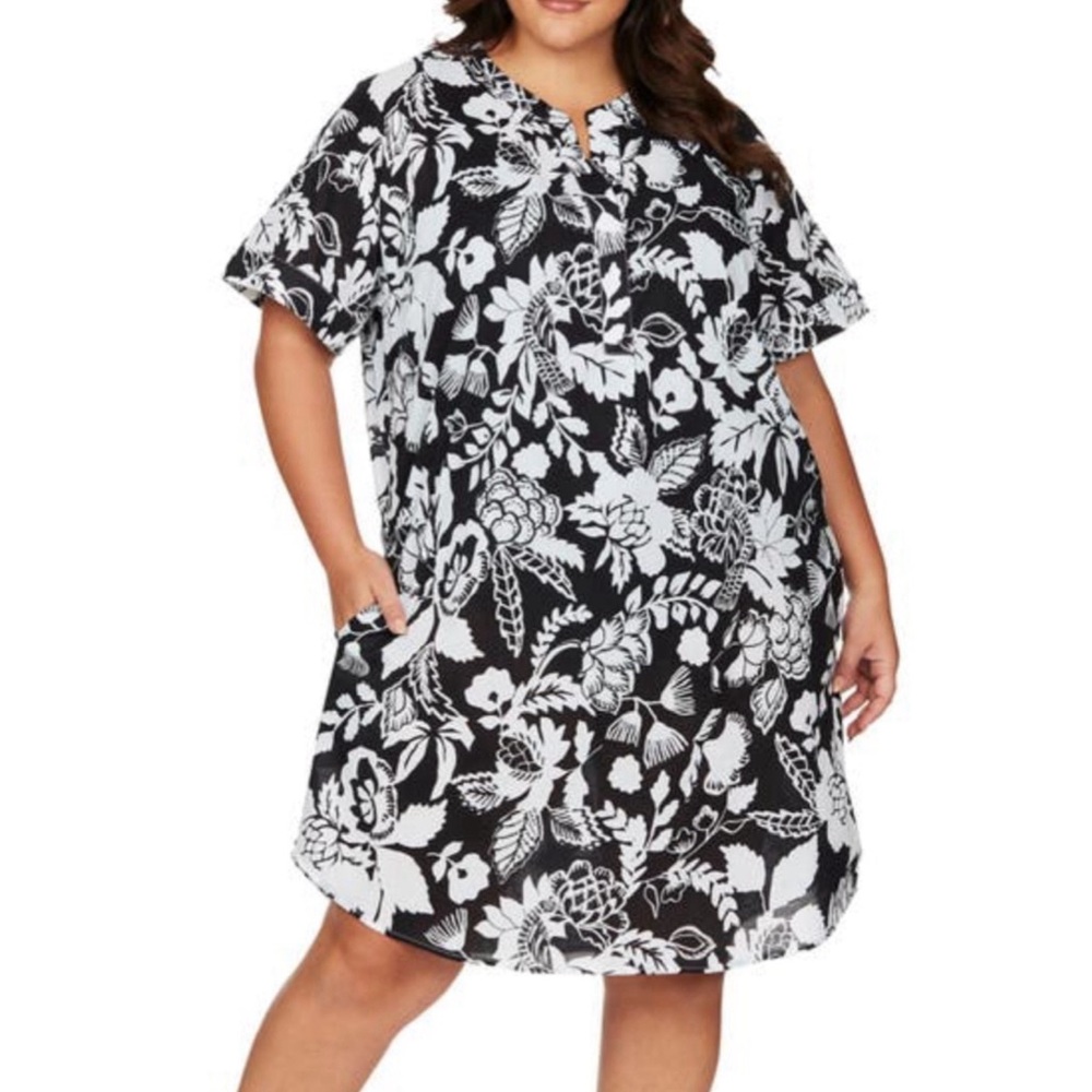 ArTeSÄNDs Amadeus Cantata Forte Black White Print Cotton Dress Size 12-14 NWT
